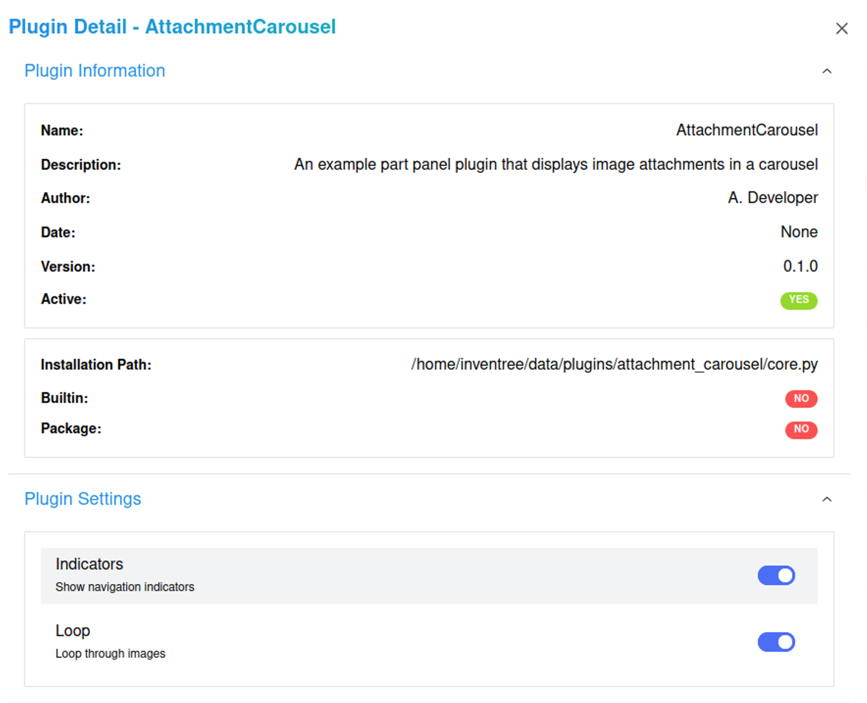 Attachment Carousel Inventree Admin interface screenshot