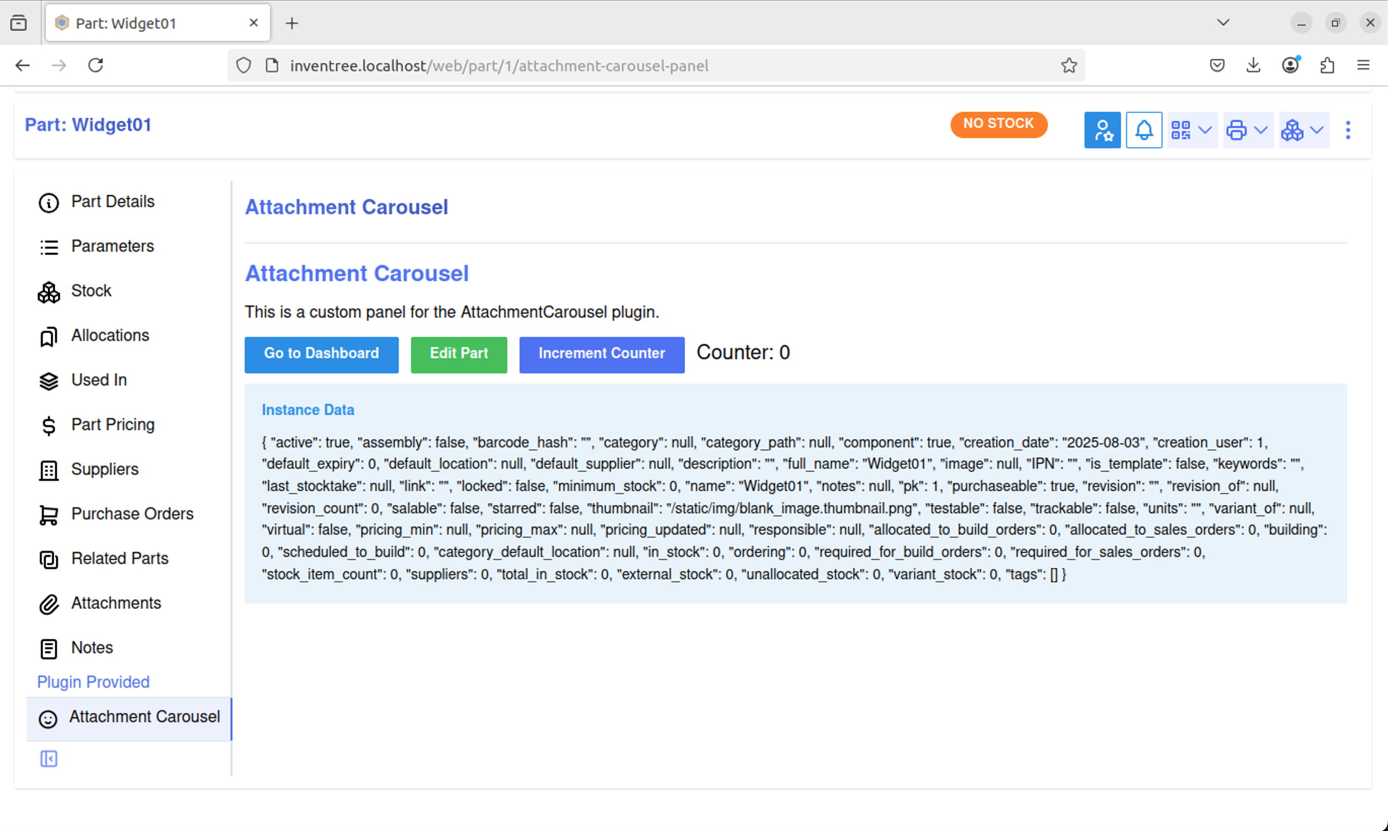 Attachment Carousel in Inventree panel screenshot