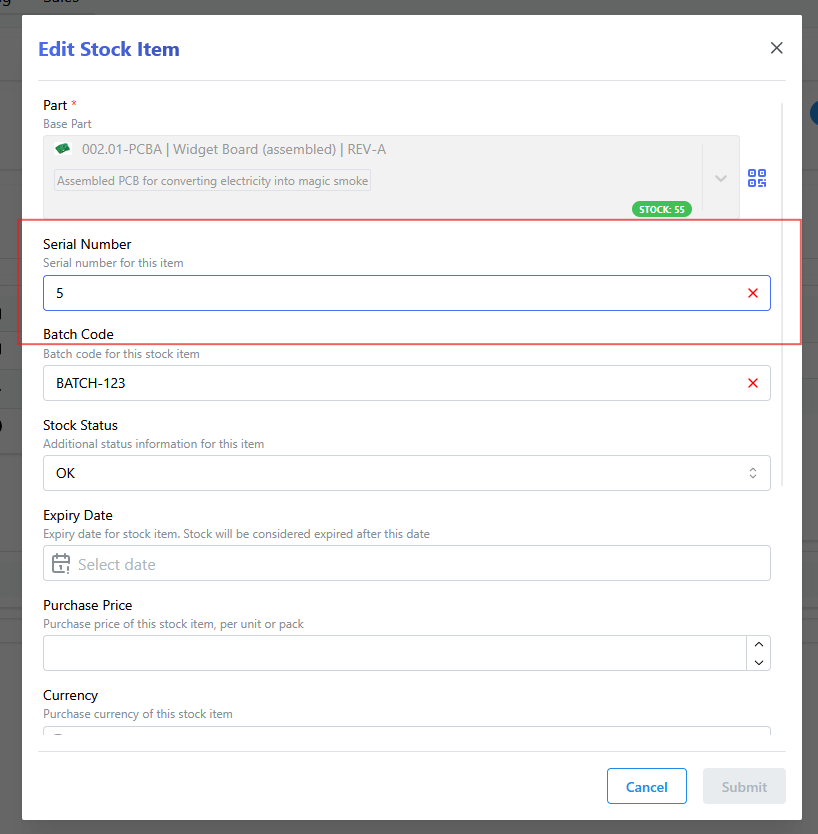 Editing_a_serial_number